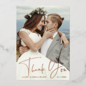 Hand Lettered 2 Foto Wedding Bedankt Folie kaart (Voorkant)