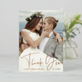 Hand Lettered 2 Foto Wedding Bedankt Folie kaart (Staand Voorkant)