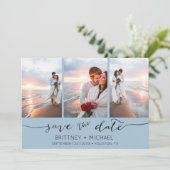 Hand Lettered 3 Afbeelding Dusty Blue Save The Date (Staand voorkant)