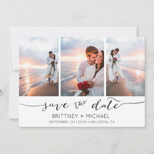 Hand Lettered 3 Afbeelding Wit Save The Date (Voorkant)