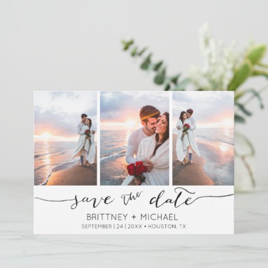 Hand Lettered 3 Afbeelding Wit Save The Date (Staand voorkant)