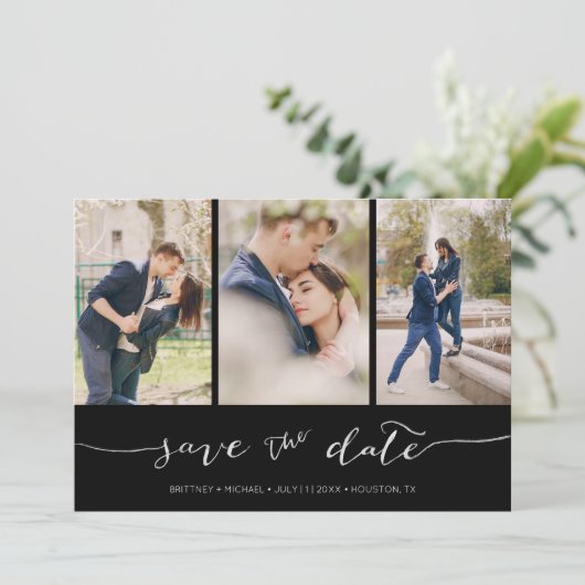 Hand Lettered 3 Afbeelding zwart Save The Date (Staand voorkant)