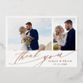 Hand Lettered 3 Fotobruiloft Hartelijk dank Folie Folie Uitnodiging (Voorkant)