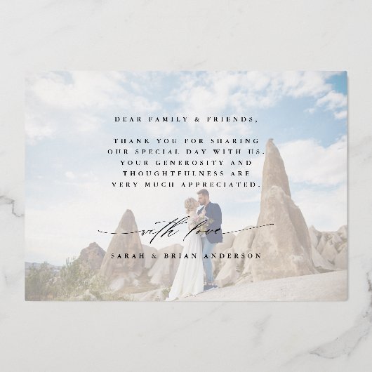 Hand Lettered 3 Fotobruiloft Hartelijk dank Folie Folie Uitnodiging (Achterkant)