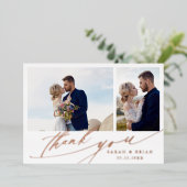 Hand Lettered 3 Fotobruiloft Hartelijk dank Folie Uitnodiging (Staand Voorkant)