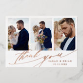 Hand Lettered 4 Foto Wedding Bedankt Folie kaart (Voorkant)