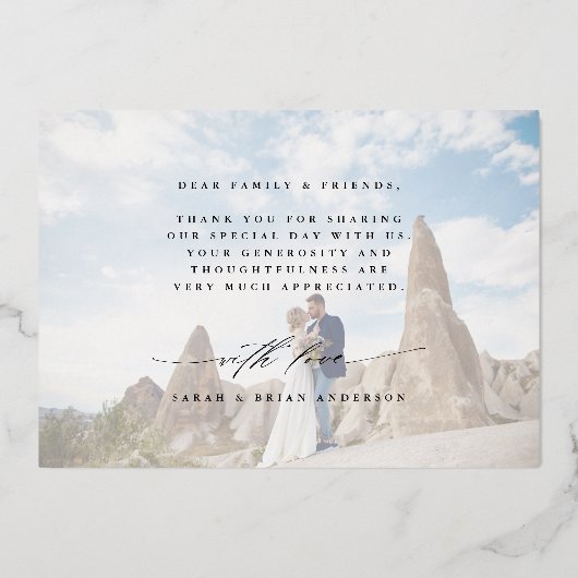 Hand Lettered 4 Foto Wedding Bedankt Folie kaart (Achterkant)