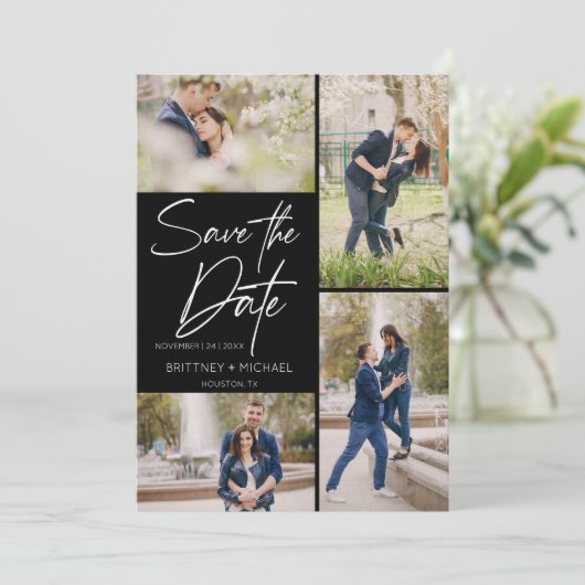 Hand Lettered Afbeelding Collage Black Save The Date (Staand voorkant)