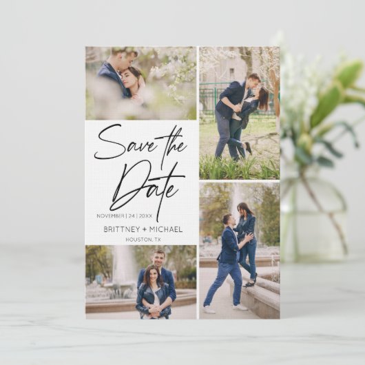 Hand Lettered Afbeelding Collage Save The Date (Staand voorkant)