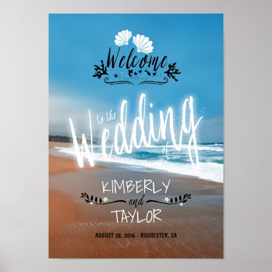 Hand Lettered Beach Wedding Welcome Sign Poster (Voorkant)