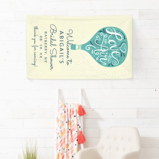 Hand Lettered Blauwgroen Balloon Vrijgezellenfeest Spandoek (Insitu)