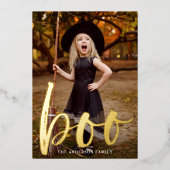 Hand-Lettered Boo Halloween Folie Feestdagenkaart (Voorkant)