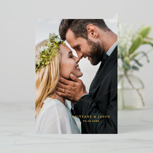 Hand lettered bruiloft dank u overlay folie uitnodiging (Staand Voorkant)