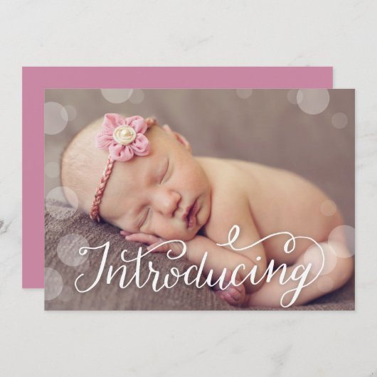 Hand Lettered Bubble Dot Foto geboorteaankondiging Aankondiging (Voorkant / Achterkant)