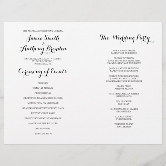 Hand Lettered Calligraphy Wedding Programme (Achterkant)