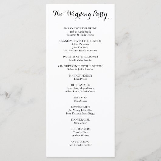 Hand Lettered Calligraphy Wedding Programme Programmakaart (Achterkant)