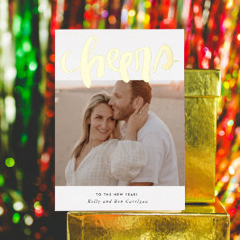Hand Lettered Cheers Foto Gold Foil Holiday Kaart