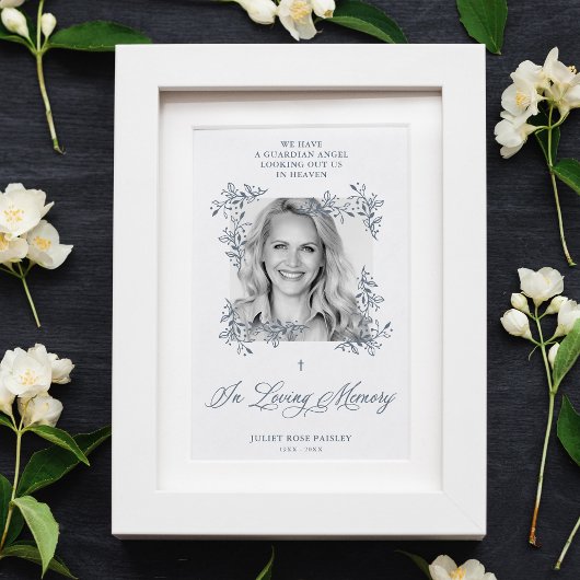 Hand Lettered Chic Flourish Gray Photo Memorial Poster