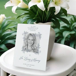 Hand Lettered Chic Flourish Grey Photo Memorial Reclamebord Met Voetstuk
