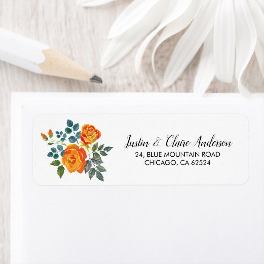 Hand Lettered Chique Floral Wedding Retouradres Etiket (Insitu)