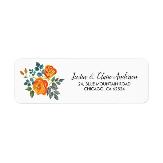 Hand Lettered Chique Floral Wedding Retouradres Etiket (Voorkant)