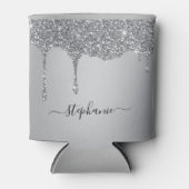 Hand Lettered Custom Name Silver Glitter Drips Blikjeskoeler (Voorkant)