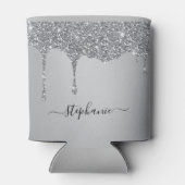 Hand Lettered Custom Name Silver Glitter Drips Blikjeskoeler (Achterkant)