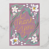 Hand Lettered Daffodil Gold Foil Hartelijk dank Folie Uitnodiging (Voorkant)