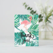 Hand-Lettered dank u flamingo op tropische palmen Briefkaart (Staand voorkant)
