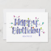 Hand Lettered Dusty Blue Happy Birthday Flat Kaart (Voorkant)