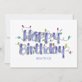 Hand Lettered Dusty Blue Happy Birthday Flat Kaart