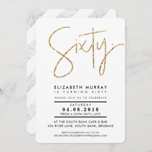 HAND LETTERED eenvoudig goud glitters zestig 60ste Kaart (Voorkant / Achterkant)