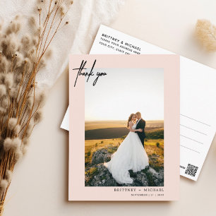 Hand-Lettered Eenvoudige Foto Blush Roze Dank u Briefkaart