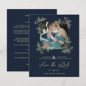 Hand Lettered Elegant Flourish Navy Photo Wedding (Voorkant / Achterkant)