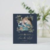 Hand Lettered Elegant Flourish Navy Photo Wedding (Staand voorkant)