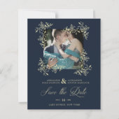 Hand Lettered Elegant Flourish Navy Photo Wedding (Voorkant)
