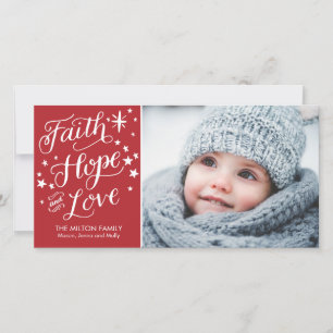 Hand Lettered Faith Hope Love Religious Kerstmis Feestdagenkaart