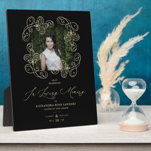 Hand Lettered Flourish Black Wedding Memorial Fotoplaat (Zijkant)