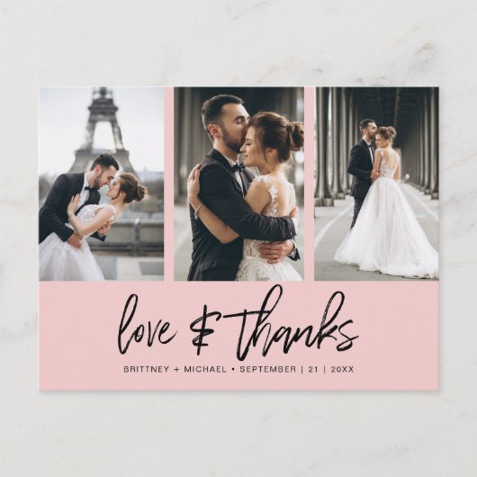 Hand-Lettered Fotocollage Blush Roze Briefkaart (Voorkant)