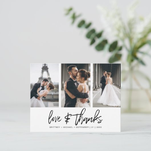 Hand-Lettered Fotocollage Witte Liefde Bedankt Briefkaart (Staand voorkant)