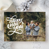 Hand Lettered Fun Gelukkig Nieuwjaar Familie Foto Feestdagenkaart