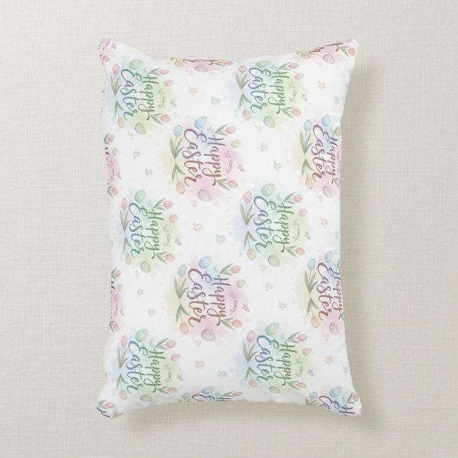 Hand-lettered Gelukkig Pasen Watercolor Accent Kussen (Voorkant(Verticaal))