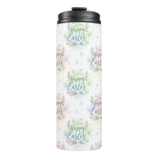 Hand-lettered Gelukkig Pasen Waterverf Thermosbeker (Voorkant)