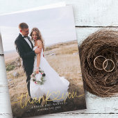 Hand Lettered Gold Script Heart Photos Wedding Bedankkaart