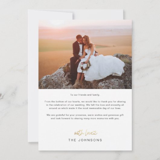 Hand Lettered Gold Script Heart Photos Wedding Bedankkaart (Achterkant)