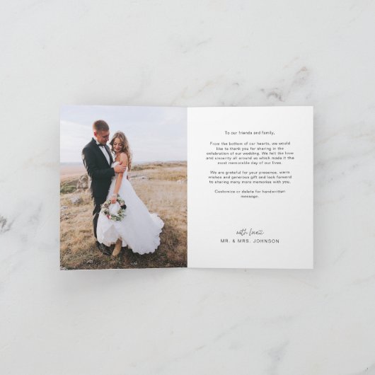 Hand Lettered Gold Script w Heart Photos Wedding Bedankkaart (Binnen)