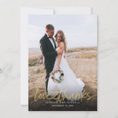 Hand Lettered Gold Script w Heart Photos Wedding Bedankkaart (Voorkant)