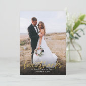 Hand Lettered Gold Script w Heart Photos Wedding Bedankkaart (Staand voorkant)