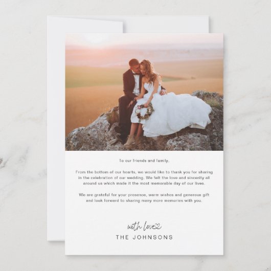 Hand Lettered Gold Script w Heart Photos Wedding Bedankkaart (Achterkant)