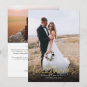Hand Lettered Gold Script w Heart Photos Wedding Bedankkaart (Voorkant / Achterkant)